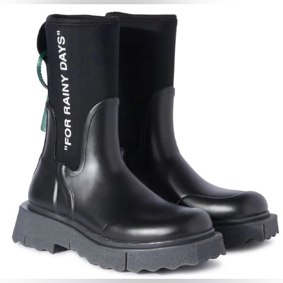 Off White Black Sponge Rainboots Size 8 NIB - Picture 2 of 12